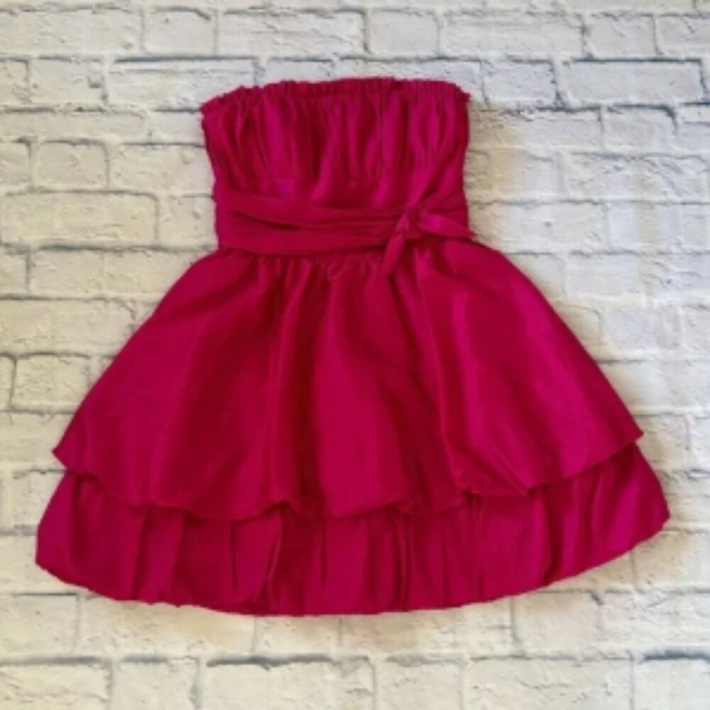 Betsey Johnson Fuchsia Mini Dress Bubble Hem Gathered Waist Formal VTG Y2K